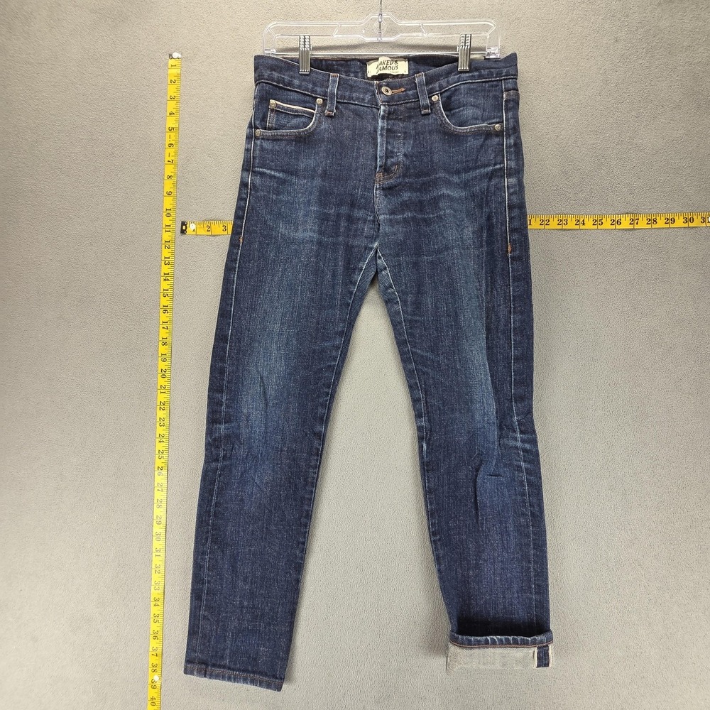 Naked‎ & Famous Jeans Mens 30x30 Blue Selvedge Super Skinny Guy Stretch Whiskers